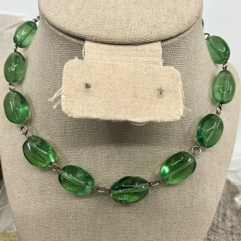 Vintage Gerard Yosca Signed Sterling 925 Chalcedony Pendant Green Bead Necklace - Picture 7 of 16